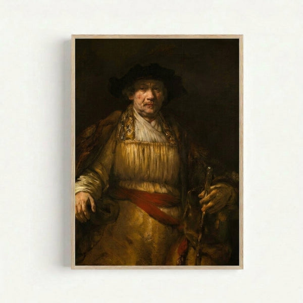 Wall-hung art print featuring a man's portrait in shadowy gold and black hues, capturing a thoughtful expression in vintage Impressionist technique.