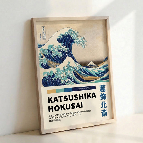 Timeless Japanese woodblock artwork depicting a towering wave frozen in dynamic motion with a serene mountain peak in the distance.