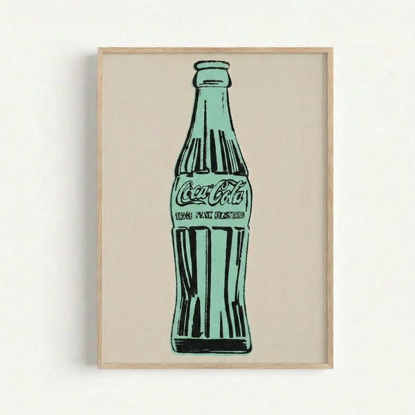 Green Coca-Cola bottle pop art print displayed as a framed poster, minimalist design with striking color contrast and contemporary aesthetic.