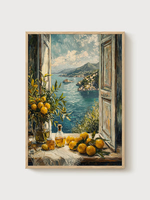 Amalfi Coast Print poster in oak frame