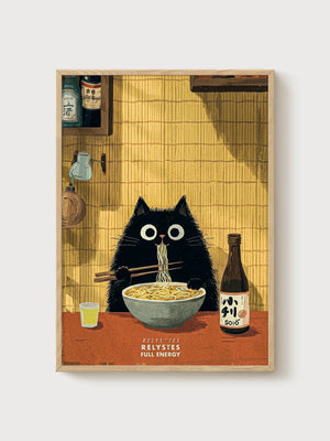 Black Cat Art poster in oak frame