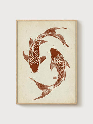 Koi Fish Print poster in oak frame