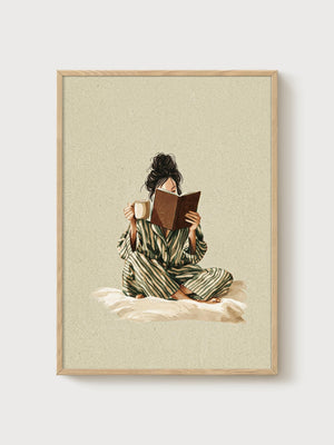 Minimalist Woman Reading Print poster in oak frame