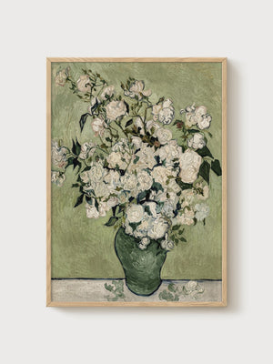 Vincent Van Gogh Roses Print poster in oak frame