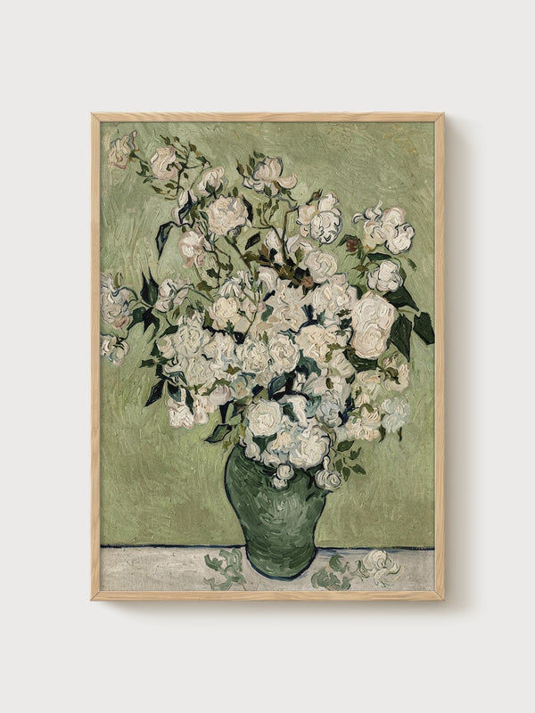 Vincent Van Gogh Roses Print poster in oak frame