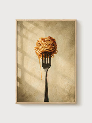 Vintage Spaghetti Fork Poster poster in oak frame
