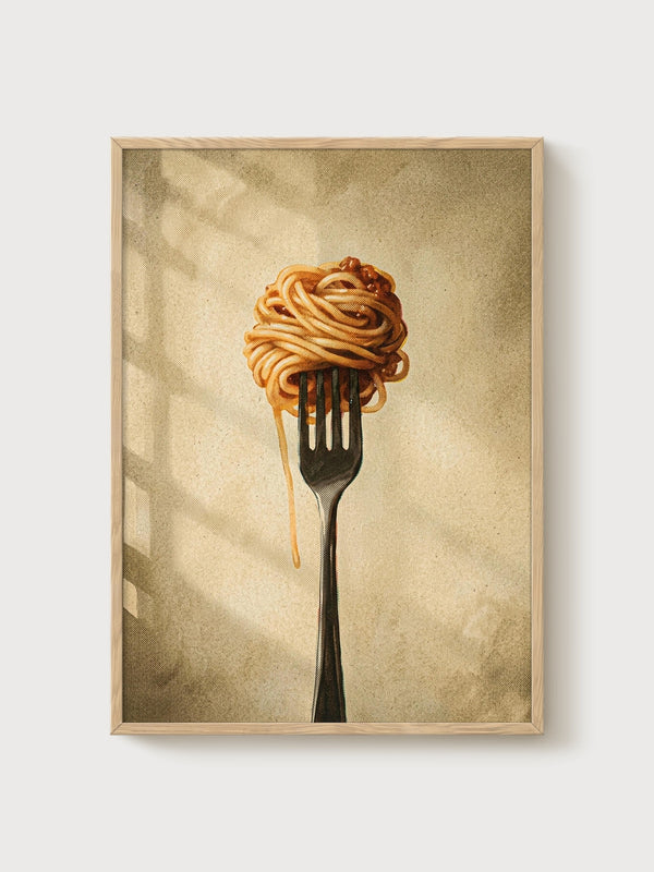 Vintage Spaghetti Fork Poster poster in oak frame