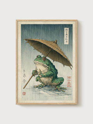 Japanese Woodblock Print poster in oak frame