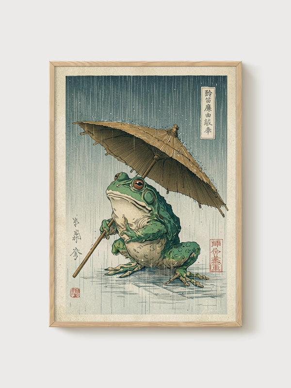 Japanese Woodblock Print poster in oak frame