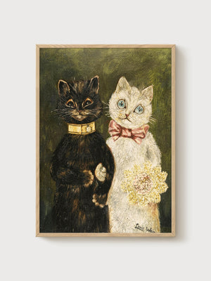 Louis Wain Cat Print poster in oak frame