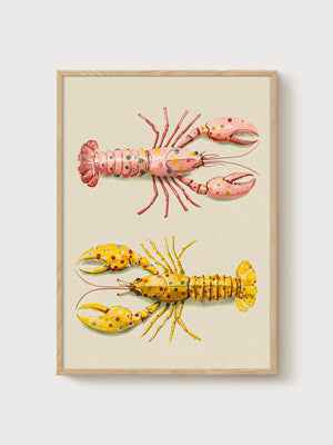 Vintage Lobster Print poster in oak frame