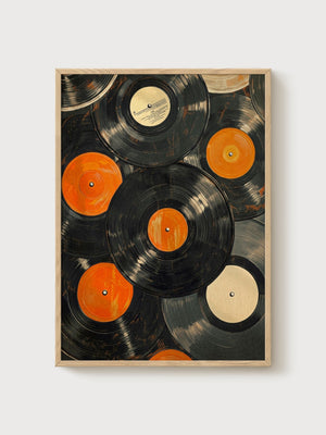 Vintage Vinyl Records Print poster in oak frame