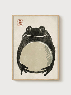 Japanese Frog Print poster in oak frame