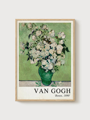 Van Gogh Roses Print poster in oak frame