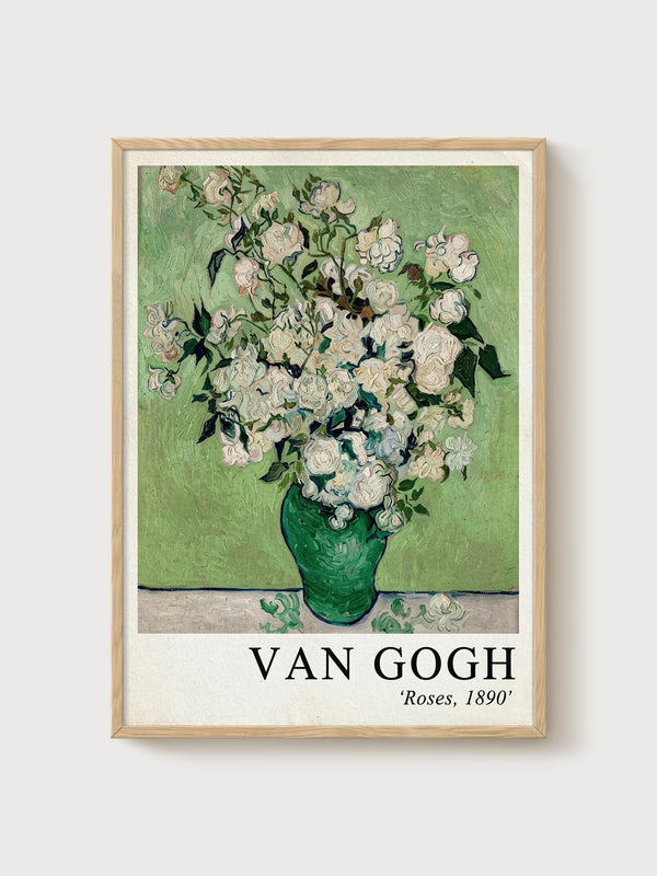 Van Gogh Roses Print poster in oak frame