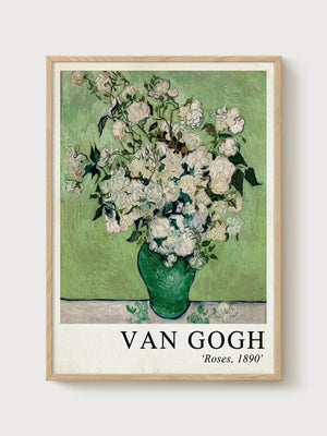Van Gogh Roses Print poster in oak frame