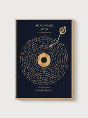 Custom Song Lyrics Print poster in oak frame
