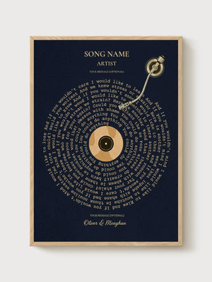 Custom Song Lyrics Print poster in oak frame