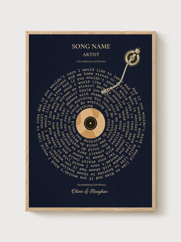 Custom Song Lyrics Print poster in oak frame