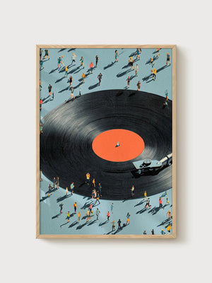 Surreal Vinyl Record Print poster in oak frame