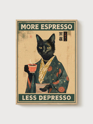 Japanese Cat Print poster in oak frame