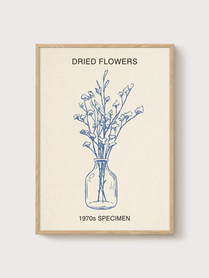 Minimalist Dried Flowers Print poster in oak frame
