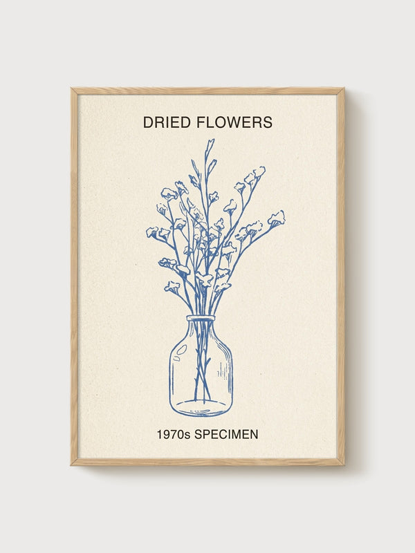 Minimalist Dried Flowers Print poster in oak frame