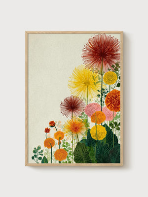 Mid Century Modern Floral Print poster in oak frame