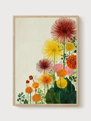 Mid Century Modern Floral Print poster in oak frame