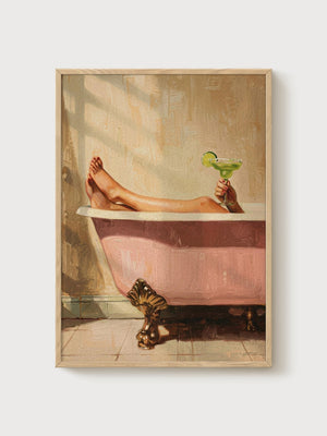 Retro Bathroom Wall Art poster in oak frame