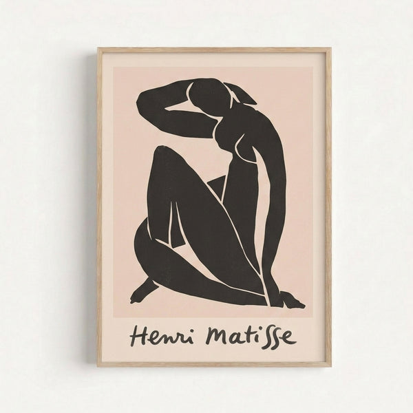 Serene modern art print showing a contemplative woman rendered in simple black strokes and silhouette forms on a light cream ground.