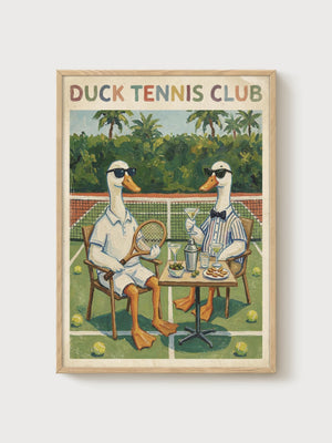 Retro Duck Tennis Club Print poster in oak frame