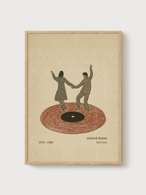 Vintage 1970s Dancing Couple Print poster in oak frame