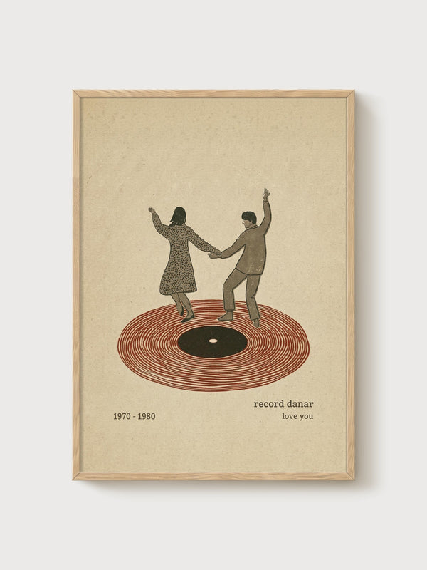 Vintage 1970s Dancing Couple Print poster in oak frame
