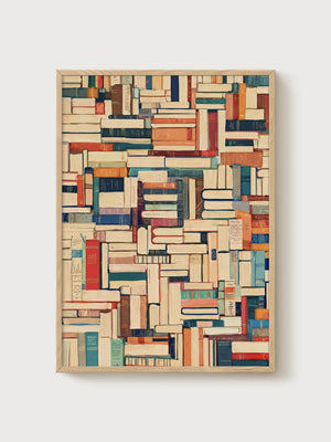 Vintage Book Stack Print poster in oak frame