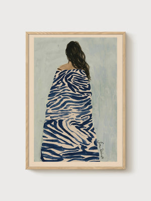 Modern Female Figure Art Print poster in oak frame