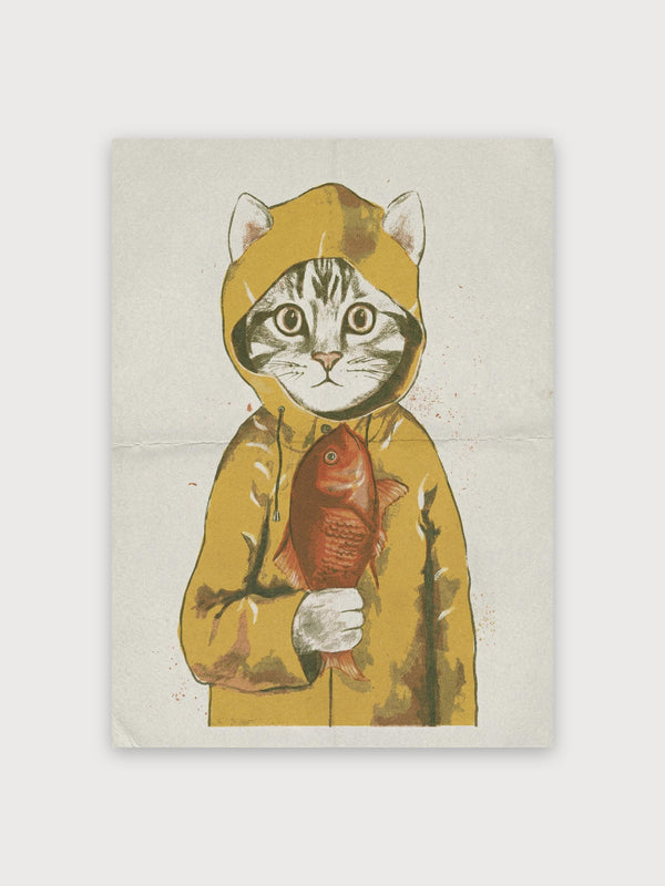 Cat Yellow Raincoat Fish - Digital Download