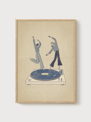 Retro Dancing Figures Print poster in oak frame