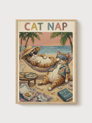 Funny Cat Poster poster in oak frame