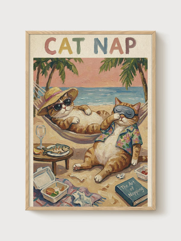 Funny Cat Poster poster in oak frame