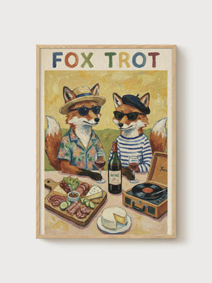 Fox Trot Print poster in oak frame