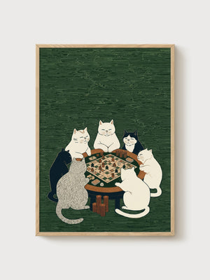 Japanese Cat Poster poster in oak frame