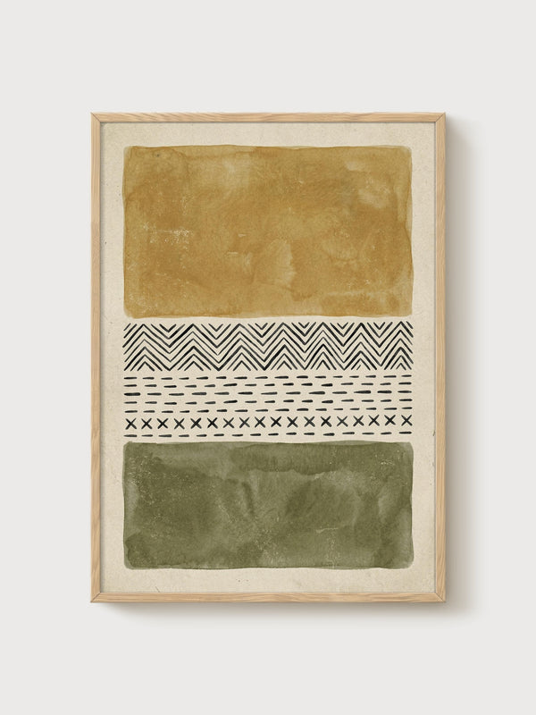 Abstract Boho Print poster in oak frame