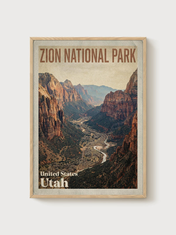 Zion National Park Poster poster in oak frame