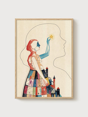 Surreal Woman Art Print poster in oak frame