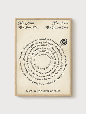 Custom Song Lyrics Print poster in oak frame