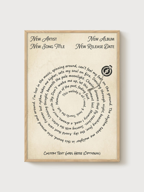 Custom Song Lyrics Print poster in oak frame