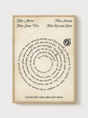 Custom Song Lyrics Print poster in oak frame