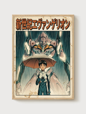 Evangelion Poster poster in oak frame
