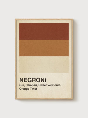 Negroni Cocktail Print poster in oak frame